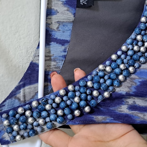 Maggie Barnes Blue/Gray Sleeveless Lined Beaded Neckline Formal Dress. Sz 5X - Picture 4 of 8